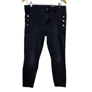Pistola Women’s Black Skinny Jeans Size 30 Button Side Detail Stretch Denim EUC